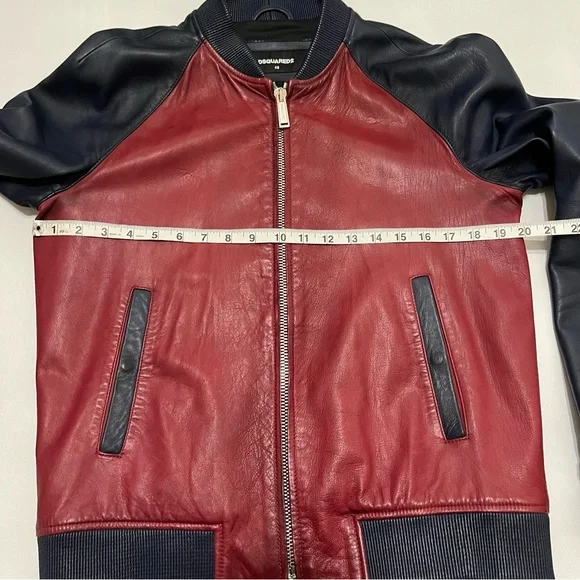 Dsquared2 Red Blue Leather Bomber Jacket